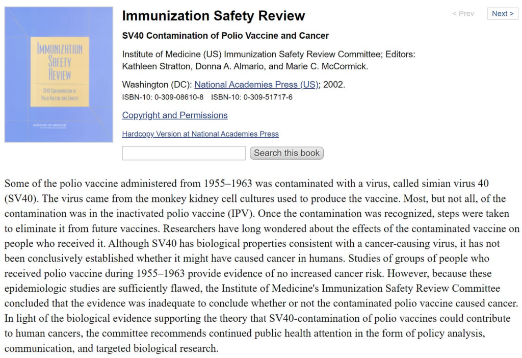 Simian Virus 40 Contamination of Polio Vaccines