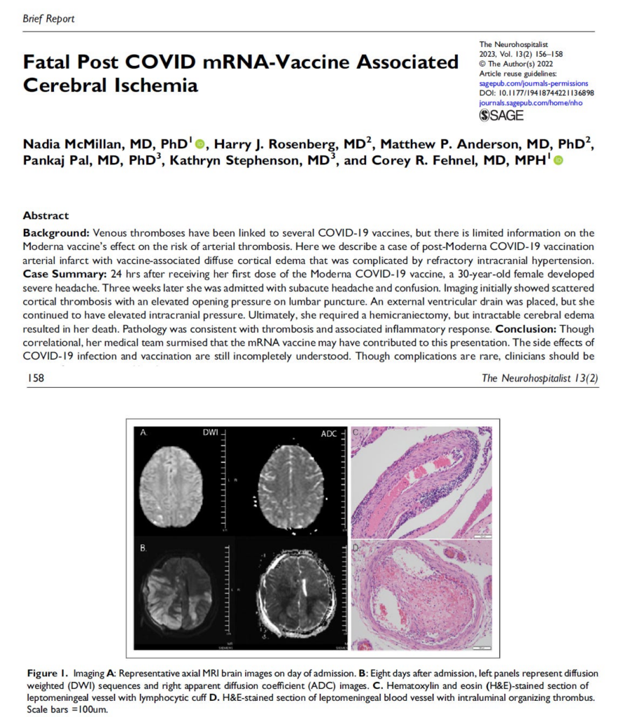 Fatal Post COVID-19 mRNA-Vaccine Associated Cerebral Ischemia