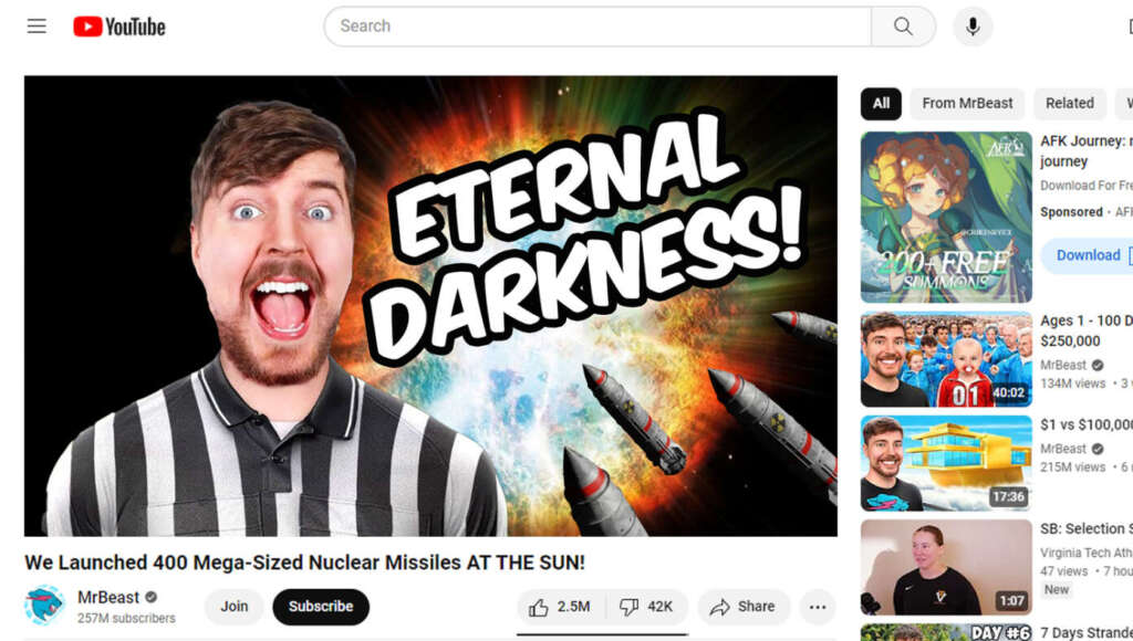 In Crazy New Video, MrBeast Blows Up The Sun With Over 400 Nuclear Missiles (Satire)
