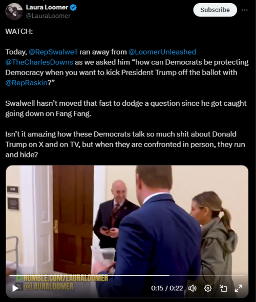 Exclusive Video: Rep. Eric Swalwell Runs Scared After Being Asked “How Can Democrats Be Protecting Democracy When You Want To Kick President Trump Off The Ballot?”