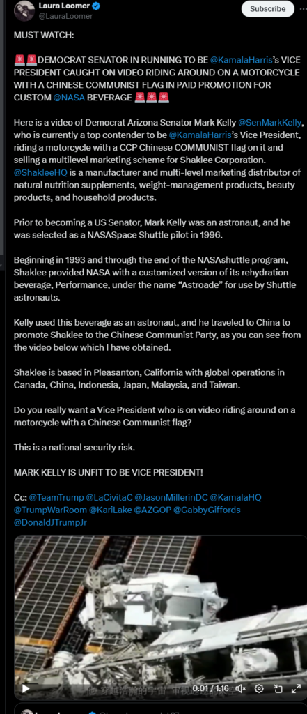 EXPOSED: Arizona U.S. Senator And Kamala Harris VP Finalist Mark Kelly’s Close Financial Ties to CCP Companies Shaklee And Tencent, Which Was Integral In Creating The CCP Spy Balloon That Flew Over America