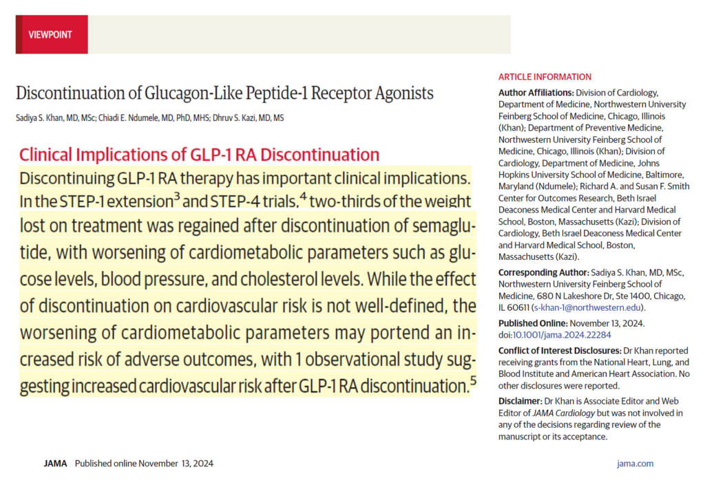 Discontinuation of Glucagon-Like Peptide-1 Receptor Agonists