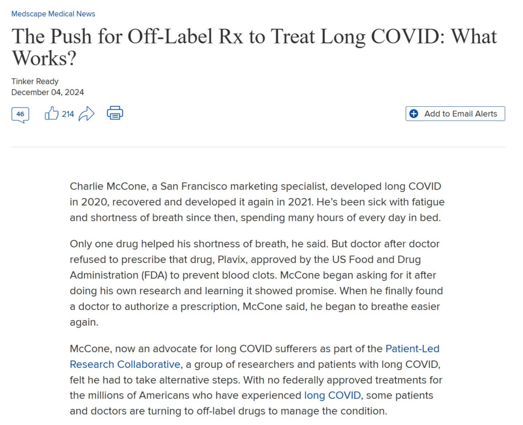 Medscape Presents Long-COVID as Unassailable with Generic Drugs