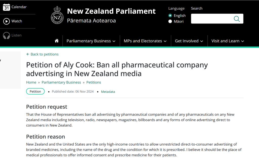 Petition to Ban all Pharmaceutical Company advertising in New Zealand Media