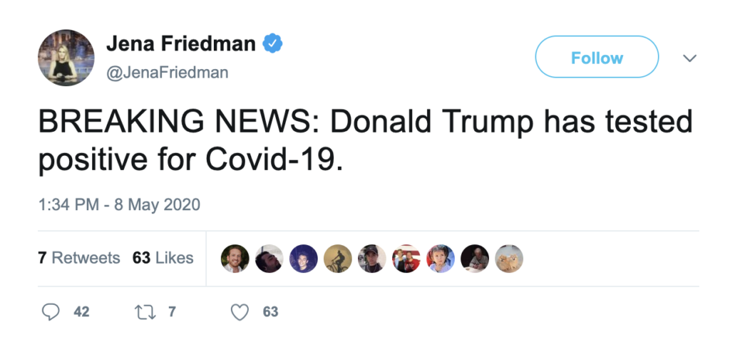 Trump Hater Falsely Claims “Donald Trump Has Tested Positive for COVID-19”