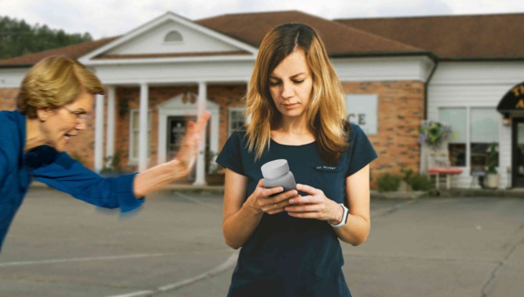 SATIRE – Senator Warren Leaps Out Just In Time To Swat Prenatal Vitamins Away From Woman Leaving Pregnancy Center