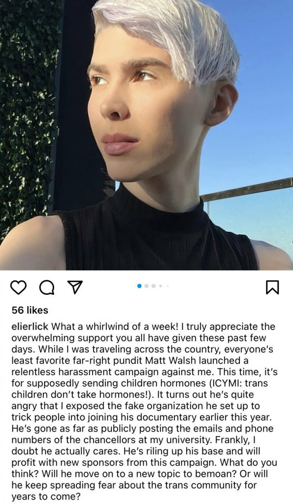 ‘Eli Erlick is now saying she’s being harassed for…’