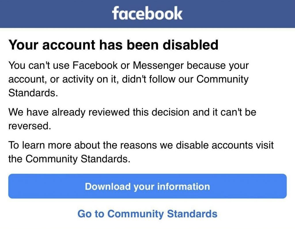 ‘Yesterday evening, Facebook suspended our account…’