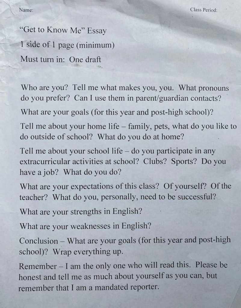 Teacher under investigation after allegedly including question on pronouns in mandatory assignment