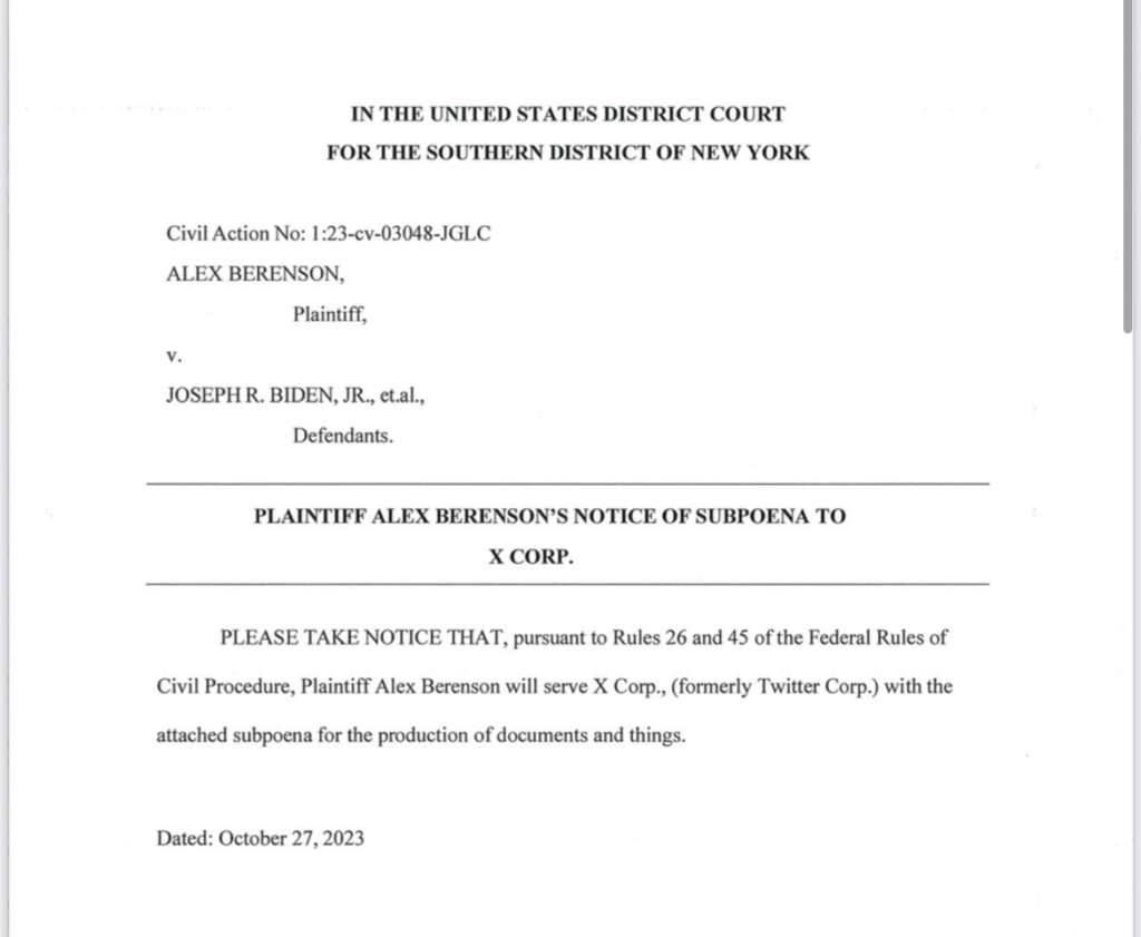 Update on Berenson v Biden: Is Elon Musk ready to take a huge step for free speech?