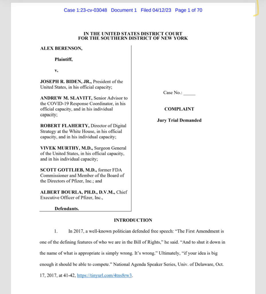 Update on Berenson v Biden: our responses to the motions to dismiss are out