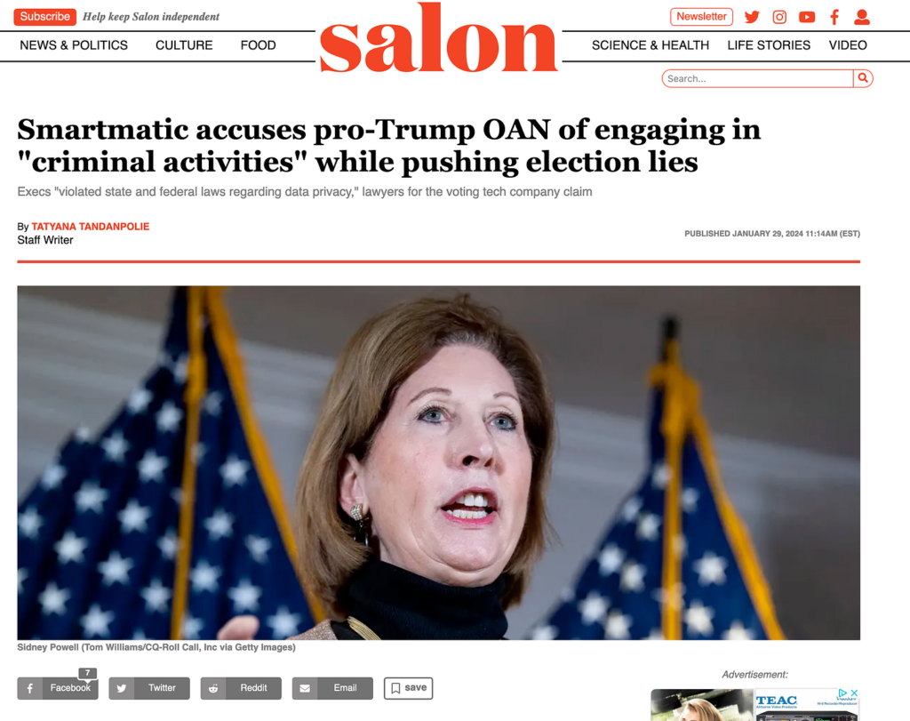 Smartmatic Wants The President of One America News In Prison!