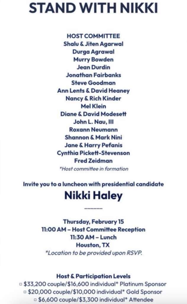 Karl Rove’s Wife Karen and 18 UniParty MEGA Donors to Host Fundraisers for Nikki Haley in Texas