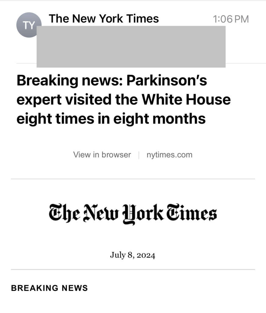 THE NEW YORK TIMES JUST STOLE MY PARKINSON’S SCOOP FROM SATURDAY AND DID NOT CREDIT ME