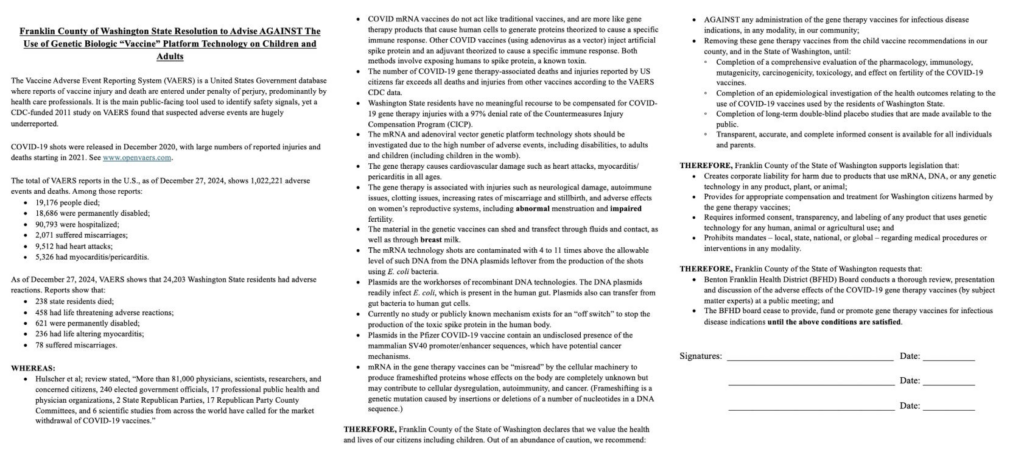 BREAKING – Franklin County Becomes First in Washington State to Pass Resolution AGAINST mRNA Injections!