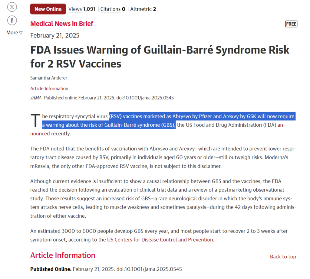 RSV Vaccines Pfizer Abrysvo and GSK Arexvy Slapped with FDA Warning on Guillain-Barré syndrome