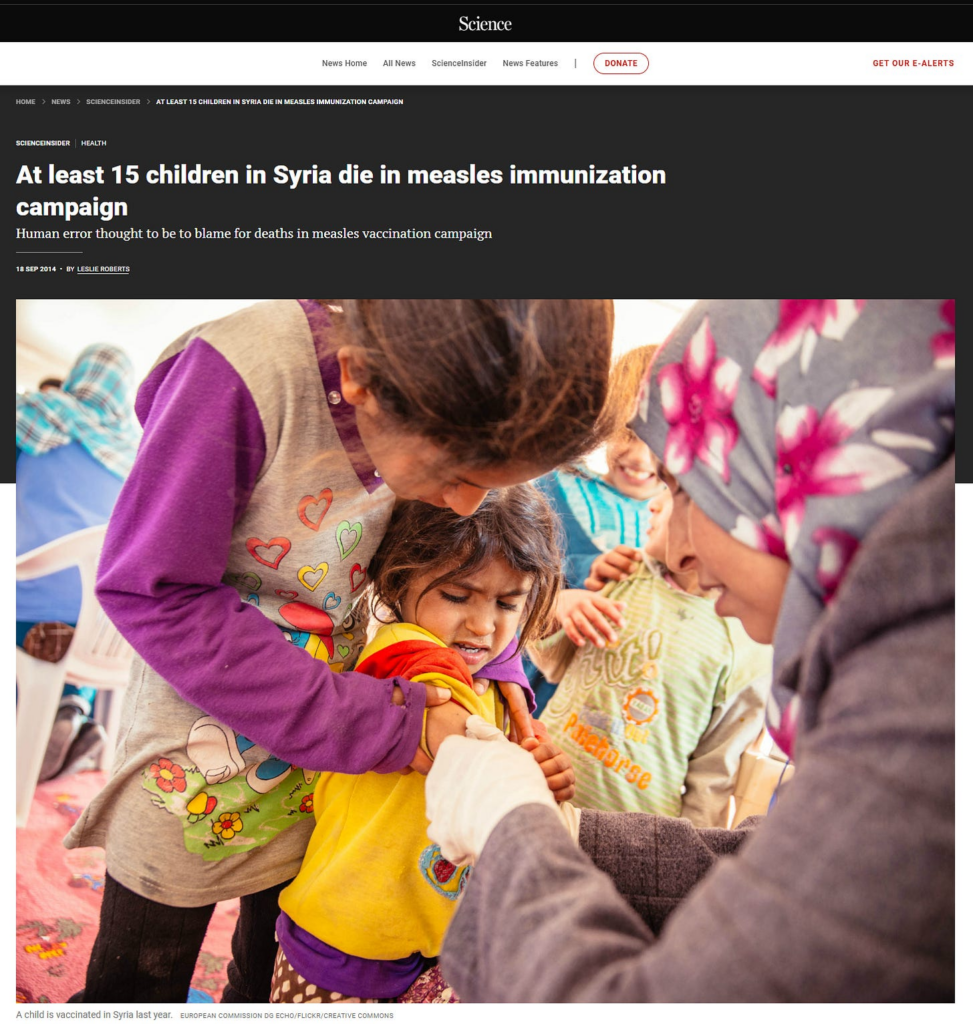 At Least 15 Syrian Children Died in 2014 Measles Immunization Campaign