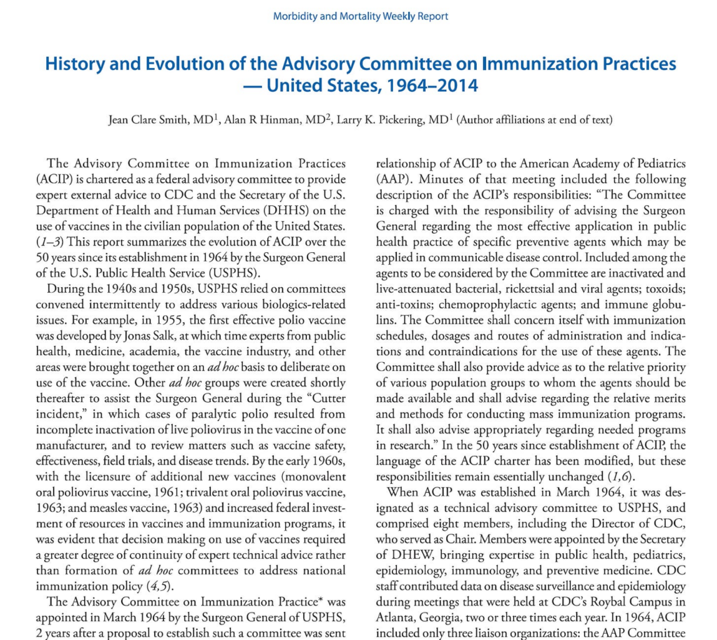 History and Evolution of the Advisory Committee on Immunization Practices