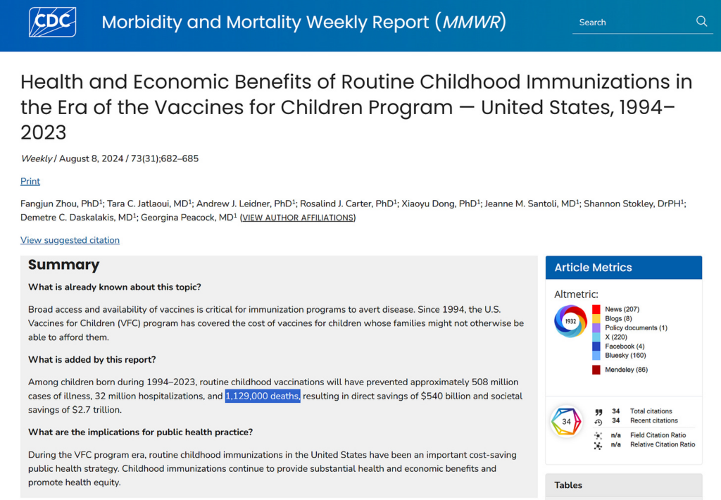 Powerful Myth: Childhood Vaccines Saved “Millions of Lives”