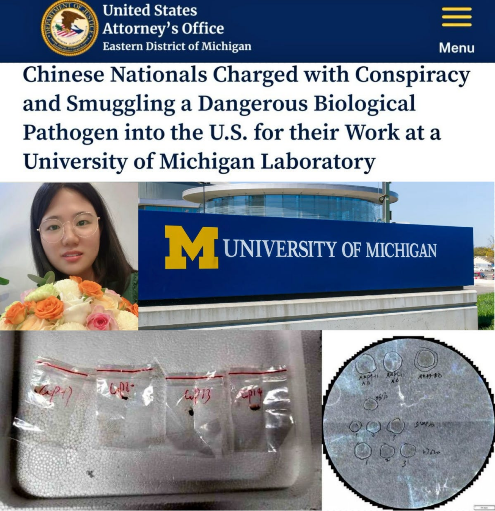 FBI Arrests CCP-Linked University of Michigan Researcher for Smuggling Agroterrorism Pathogen