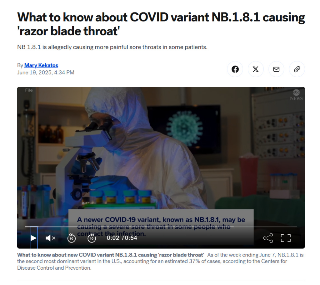 COVID-19 Variant “Nimbus” NB.1.8.1 Causing ‘Razor Blade Throat’