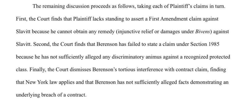 Berenson v Biden is at a critical moment