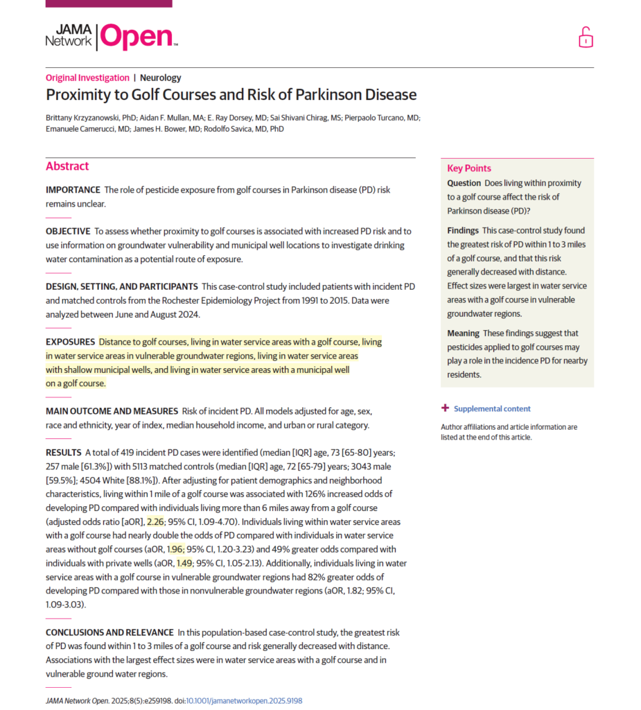 Proximity to Golf Courses and Risk of Parkinson’s Disease