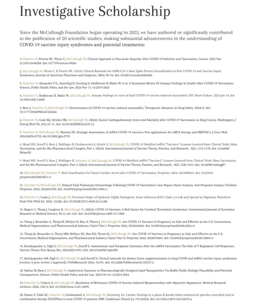 The McCullough Foundation Has Published Over 20 Studies Exposing the Harms of COVID-19 mRNA Injections
