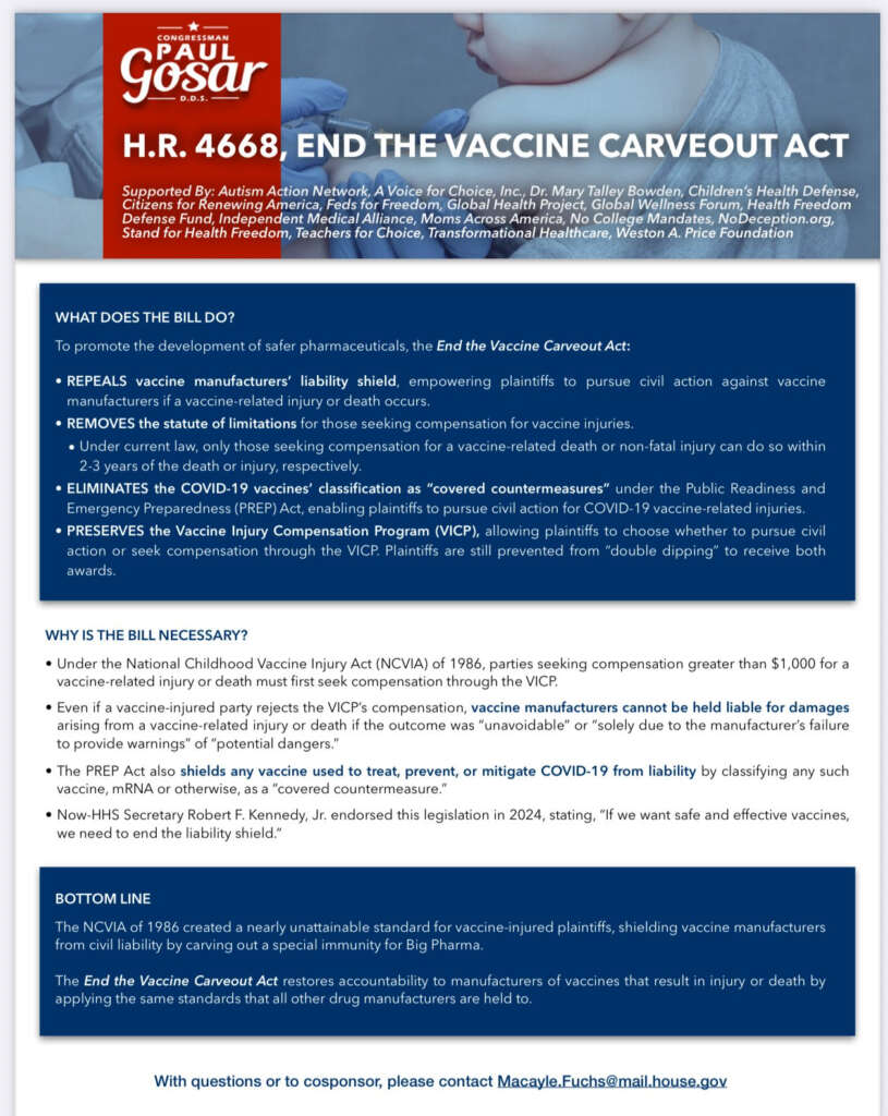 BREAKING: Rep. Gosar Files Bill to Eradicate Big Pharma’s Vaccine Liability Shield