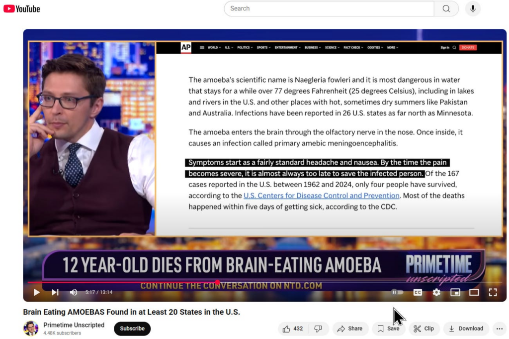 12 year-old dies from a brain-eating amoeba. Could this happen to you?
