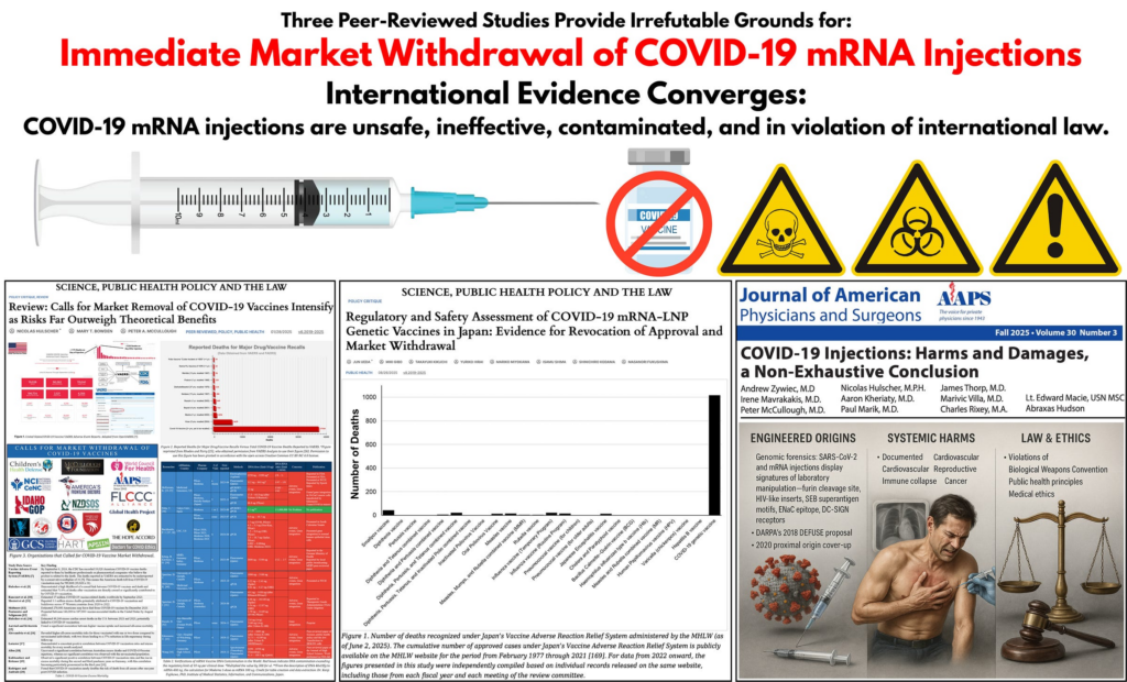 BREAKING: Three Peer-Reviewed Studies Provide Irrefutable Grounds for Immediate Market Withdrawal of COVID-19 mRNA Injections