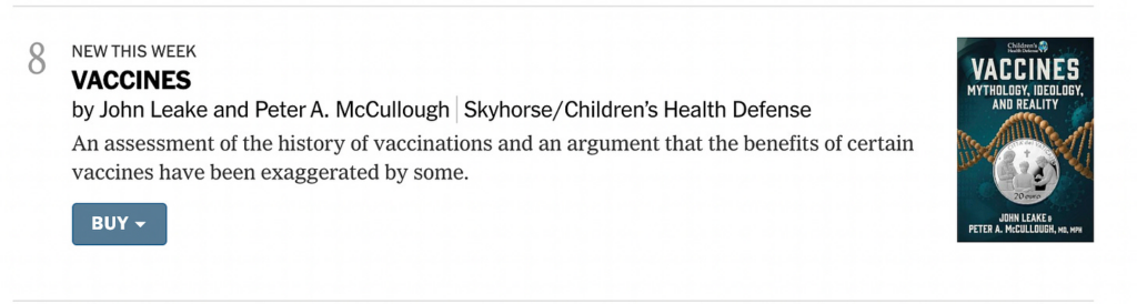 “Vaccines” Makes NYT Best Seller List