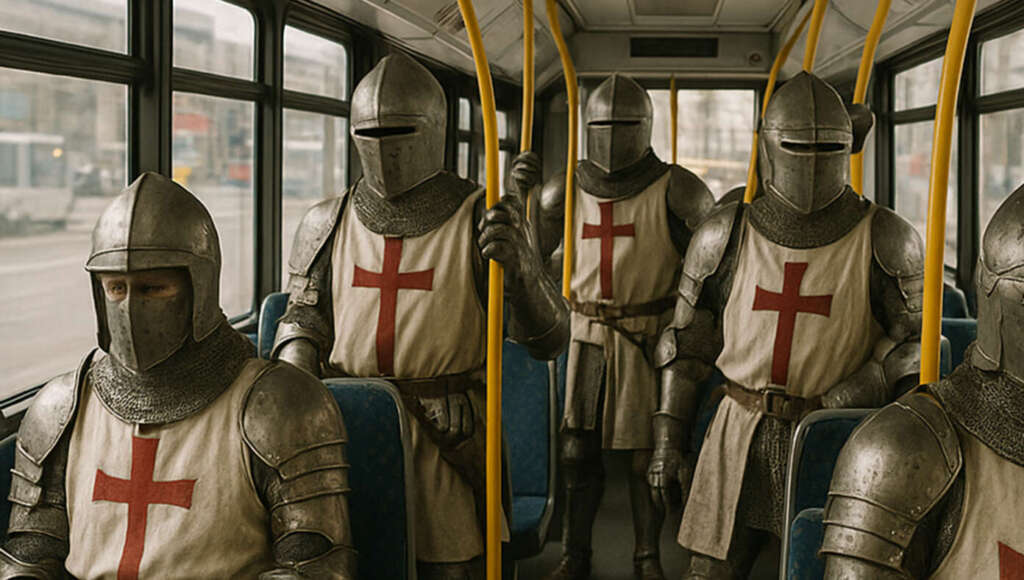 Safety-Conscious Passengers Now Donning Full Suits Of Crusader Armor To Ride Public Transit (Satire)