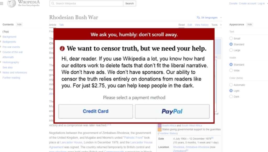 Annual Wikipedia Fundraiser Says For Just $2.75 You Can Help Them Censor Truth (Satire)