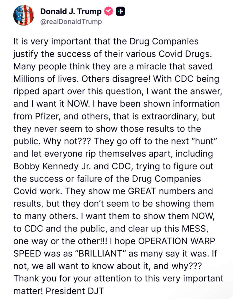 URGENT: President Trump demands a reckoning on the Covid mRNA shots