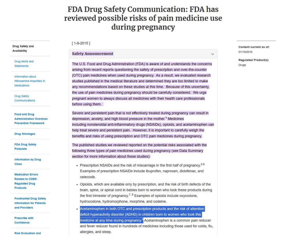 Indications for Tylenol Administration During Pregnancy Under Scrutiny