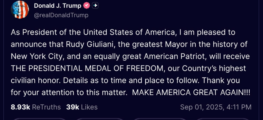 Rudy Giuliani Gets America’s Highest Honor