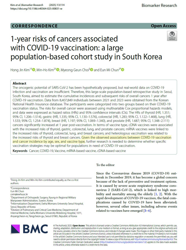 Large Korean Study Confirms Risks of COVID-19 Vaccine Turbo-Cancer