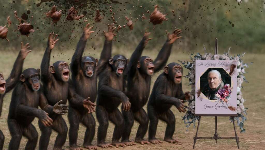 Chimps Honor Jane Goodall With 21-Poo Salute (Satire)