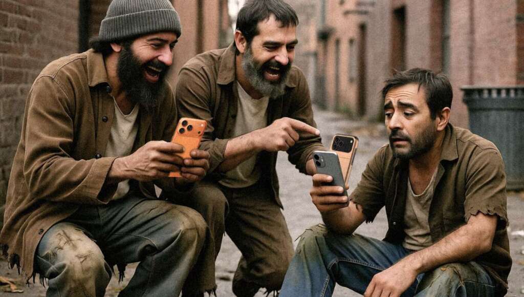 Homeless Man Made Fun Of By All The Other Homeless Men For Not Having iPhone 17 (Satire)