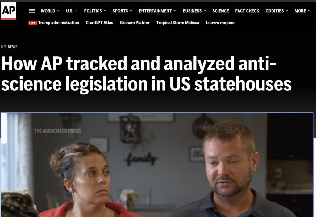 My email to two AP reporters doing a story on “anti-science” legislation