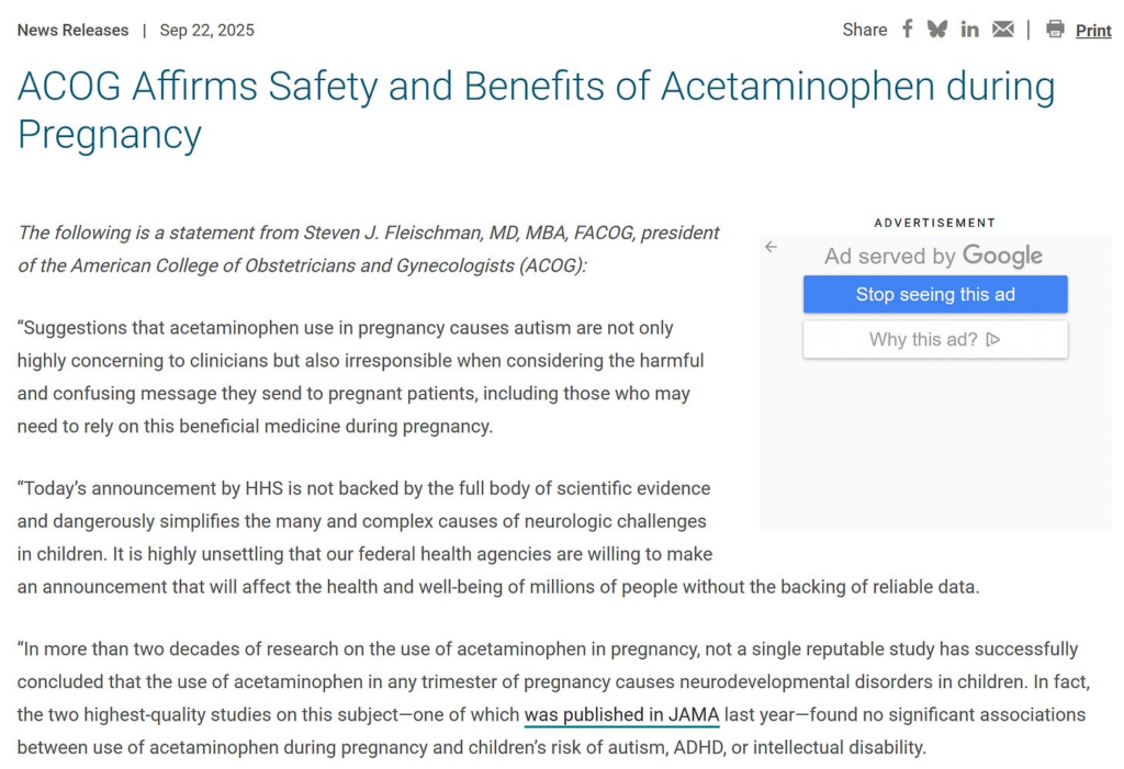 Analysis of Acetaminophen Use During Pregnancy Reassuring
