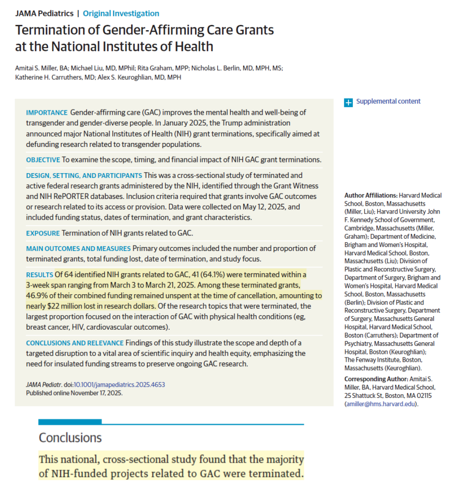 Majority of NIH Transgender Programs Cut