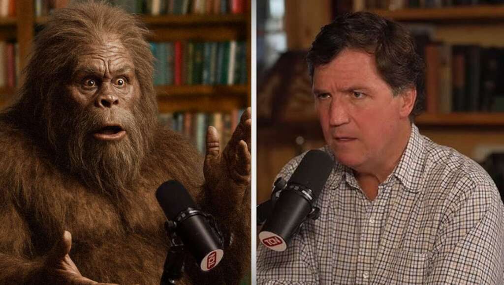 Latest Tucker Guest Bigfoot Reveals How Mind-Controlling Chemtrails Are Sprayed Over The Flat Earth By The Jews (Satire)