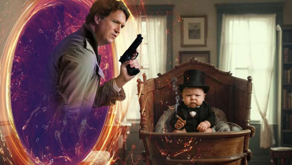 Tucker Carlson Builds Time Machine To Kill Baby Churchill (Satire)