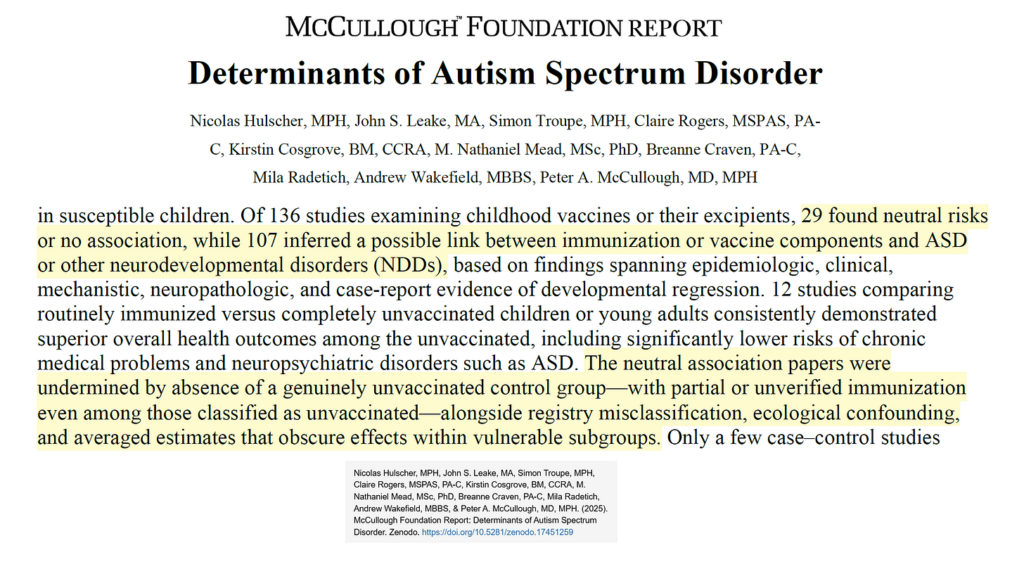 Claim “Vaccines Do Not Cause Autism” Not Evidence Based