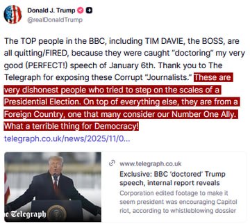 JUST IN – Trump responds to BBC resignations saying they were caught “doctoring” his Jan 6th speech, thanks the Telegrap…