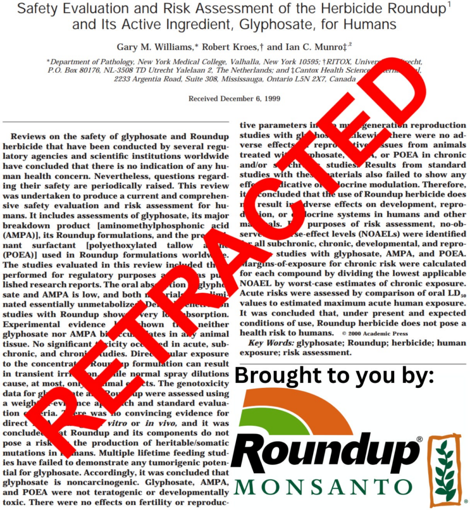 Glyphosate “Safety” Study Ghostwritten by Monsanto Retracted After 25 Years of Deception